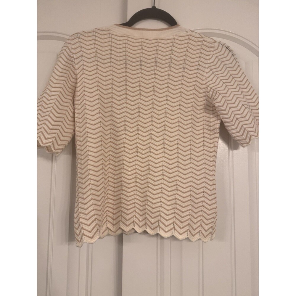 Ellie Tahari Women's, Zig Zag Beige And Cream Sweater, Short Sleeve, Small, EUC - Picture 4 of 7